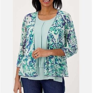 Attitudes by Renee Abstract Print Sheer Cardigan Sz small